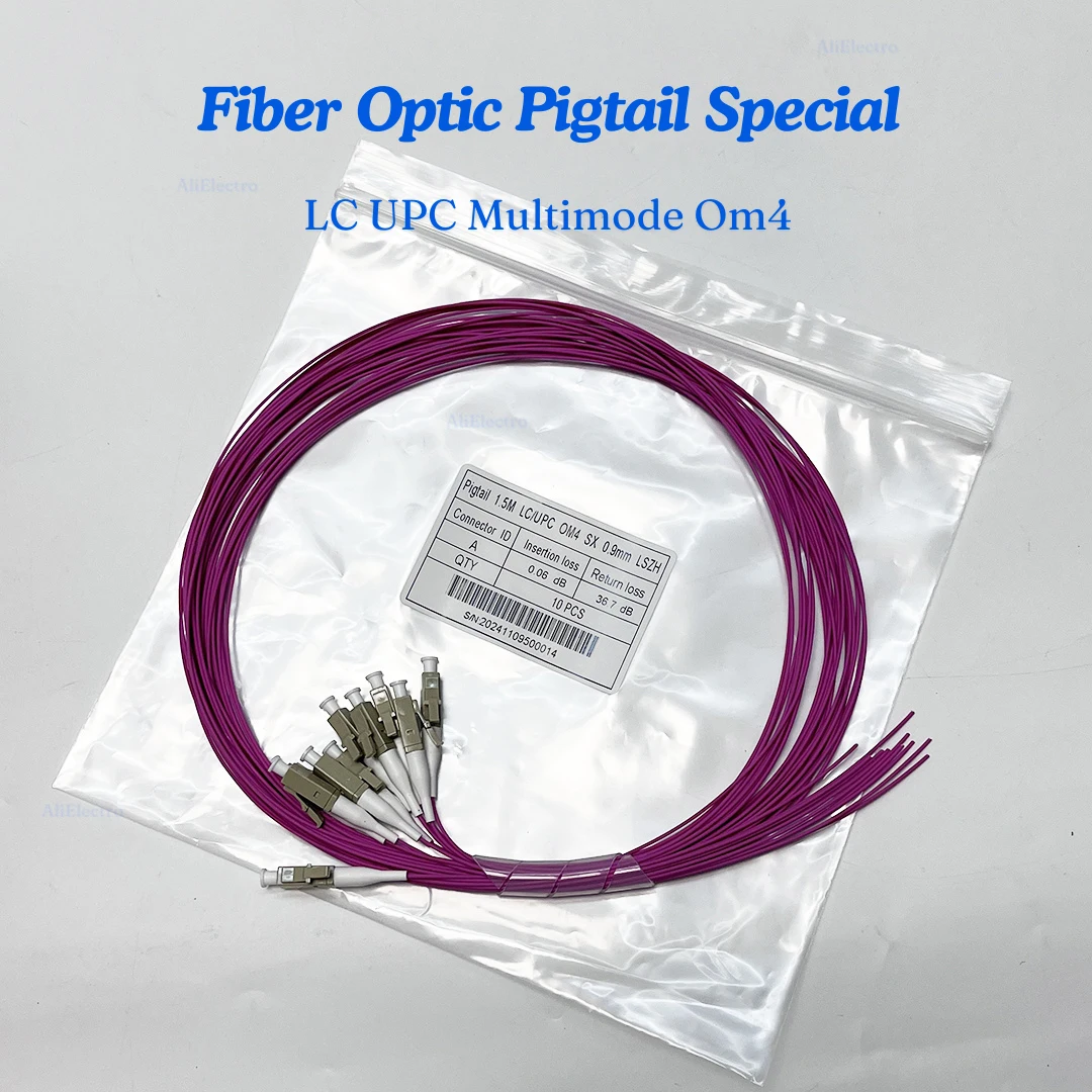 20PCS  Fiber Optical LC SC FC UPC Connector Pigtails 1.5 Meter Multi Mode OM4 0.9mm PVC Fiber Optic Pigtails FTTH