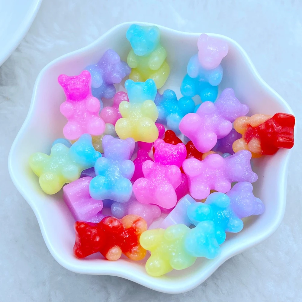 20Pcs New Cute Resin Mini 11*17mm Cartoon Little Bear Series Flat Back Manicure Parts Embellishments For Hair Bows Accessories