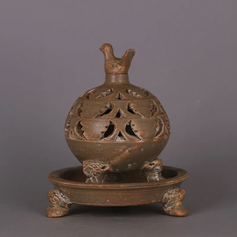 Yue Kiln Style Auspicious Openwork Tripod Incense Burner Han Dynasty Replica Home Decor