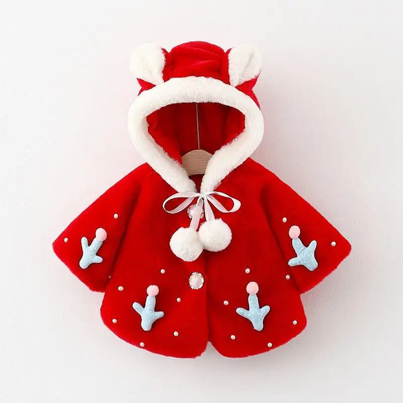 

Girls Autumn Winter Newborn Christmas Cloak Coat Kids Hoodie Cotton Thick Warm Outerwear Loungewear Cloak Jacket Kids Clothes