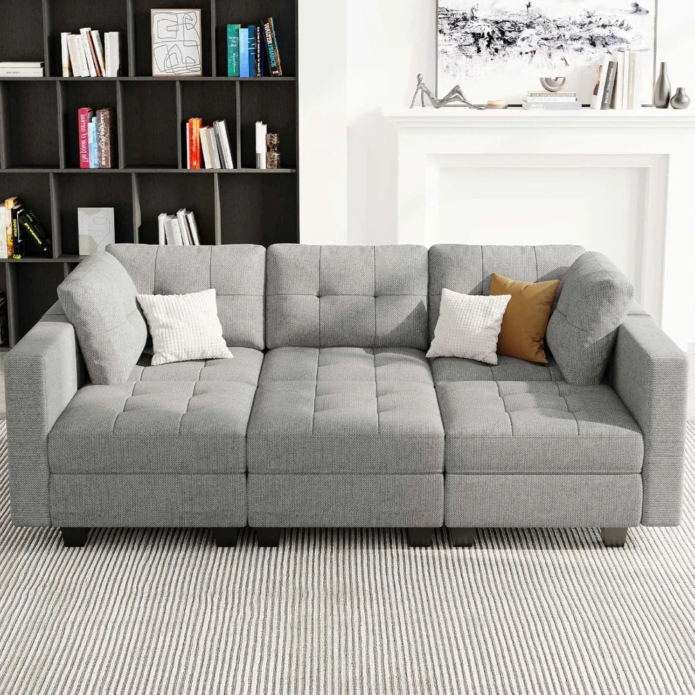 Convertible Sectional Sleeper Sofa Bed Modular Sofa Sleeper Couch Set with Storage Seat Modular Sectional Couch Bed Light Grey