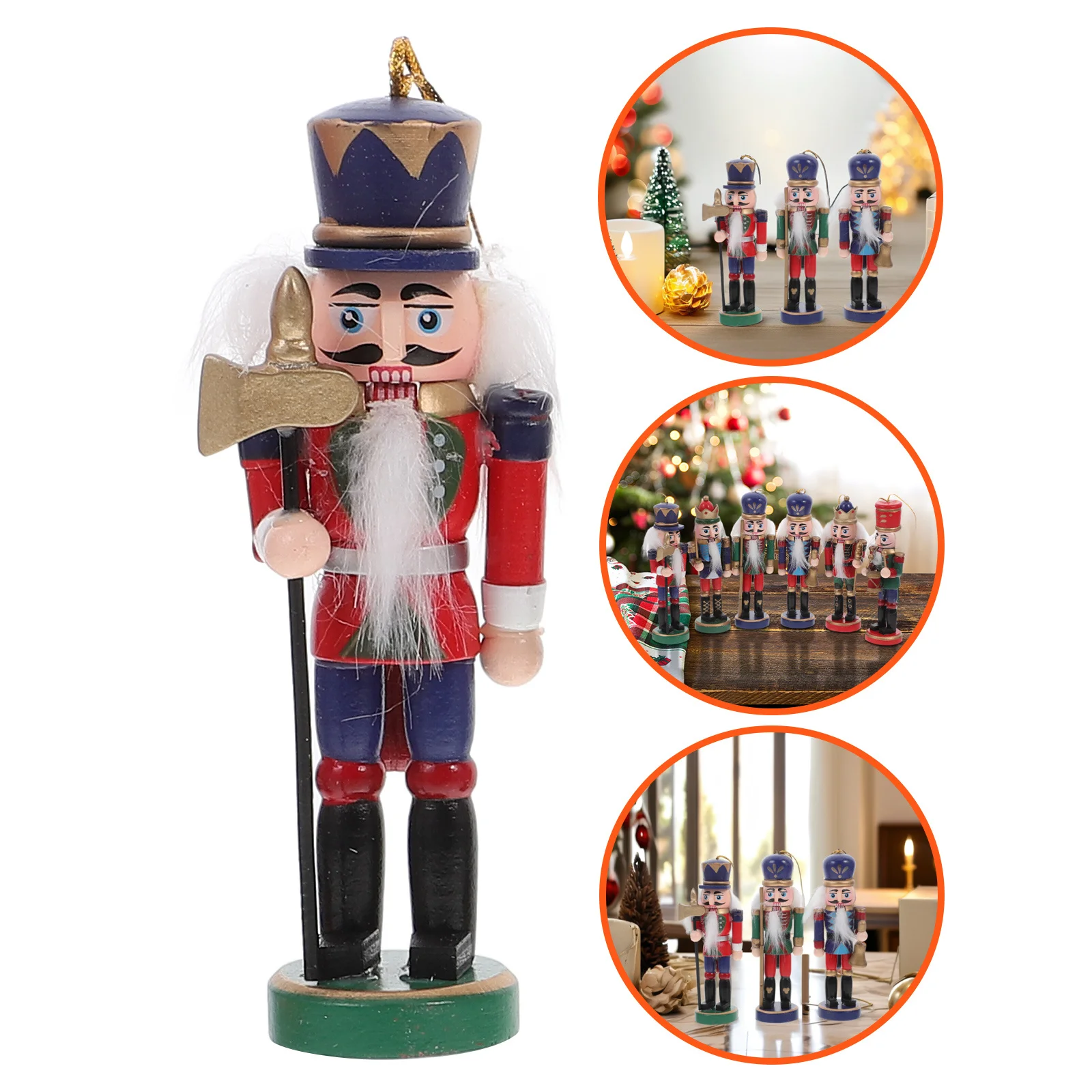 

6Pcs Festival Nutcracker Hanging Charm Wooden Christmas Ornament for Home Living Room Bedroom Car Office Xmas Decor Craft