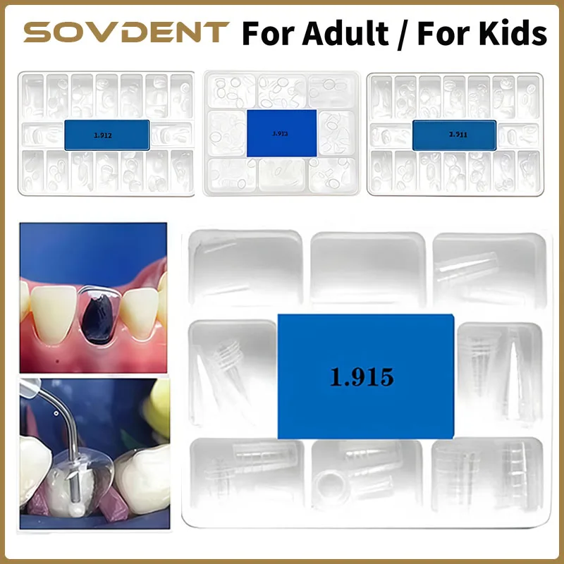 64pcs/Box Dental Transparent Crowns Anterior Posterior Deciduous Temporary Preformed Molar Tooth Crown Adult Kids Dental Materia