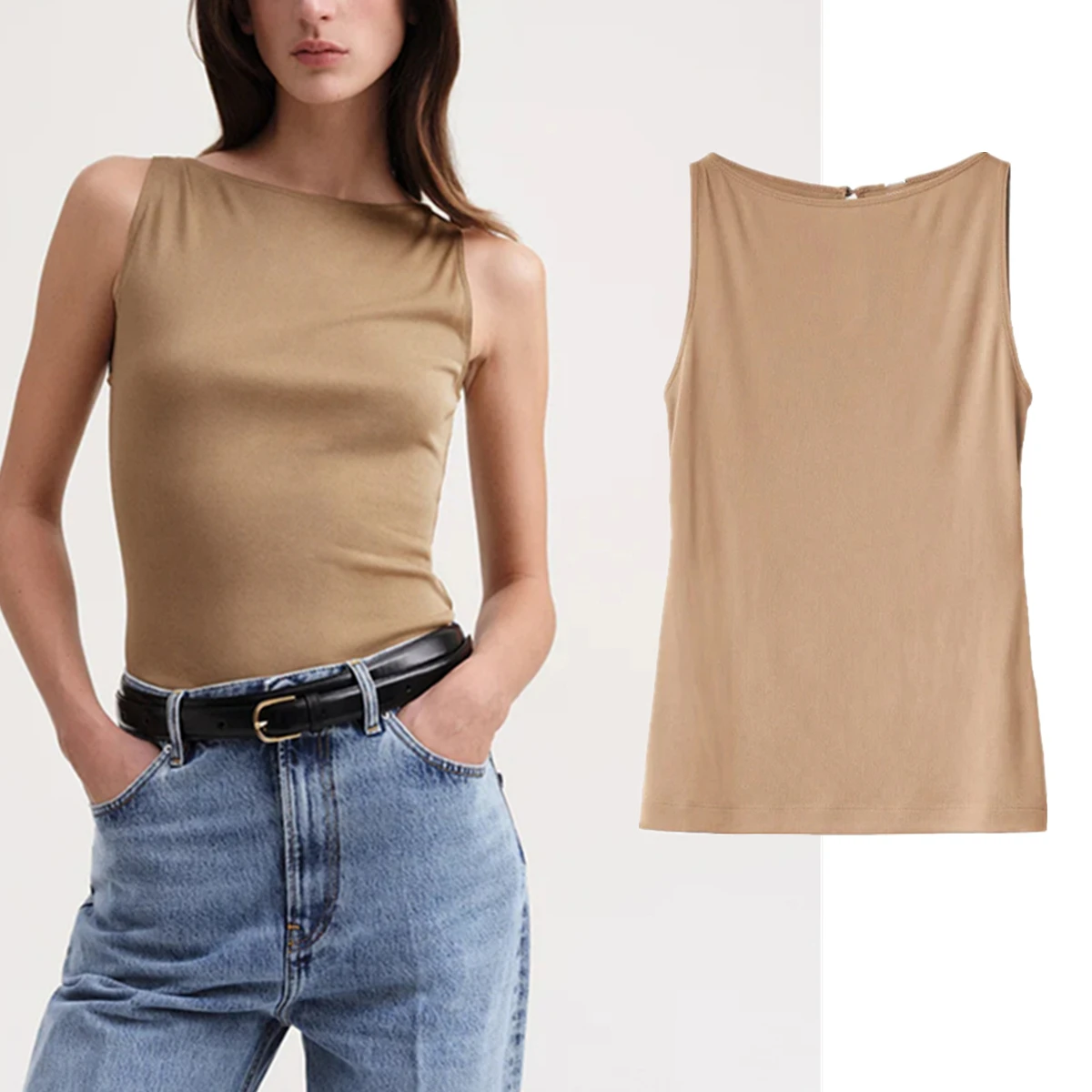 

Maxdutti 70%Viscose Sleeveless Camisole For Women Slim Fit Elastic Base For Wearing Boat Neck Top T-shirt Woman Clothes Female