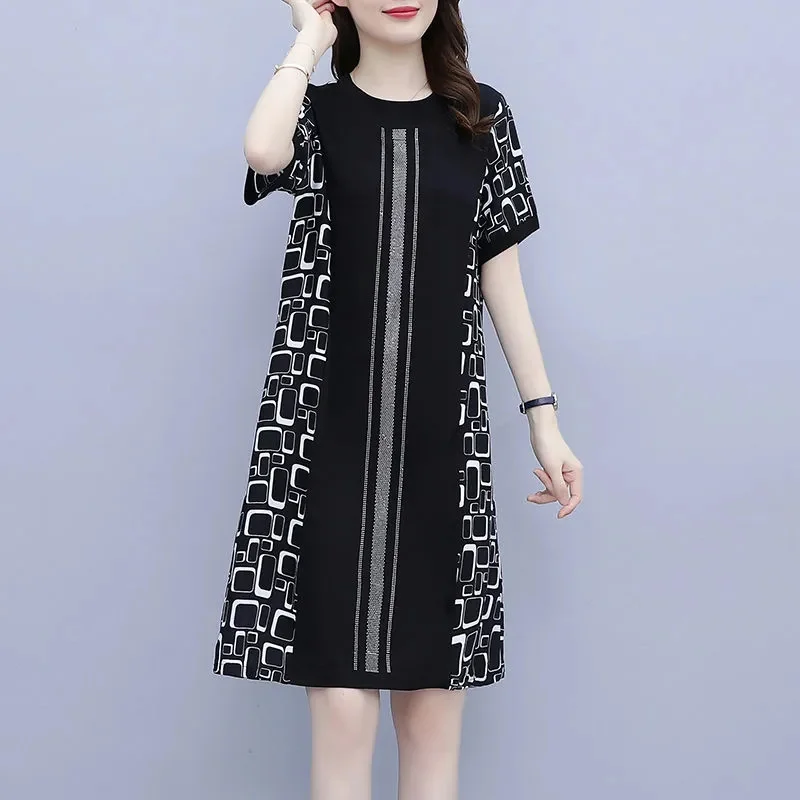 

Fashion Hot Diamond A-line Women's Dress New 2023 Female Dress Summer Dress Fat mm Thin High-end Skirt Women's Printing Commute