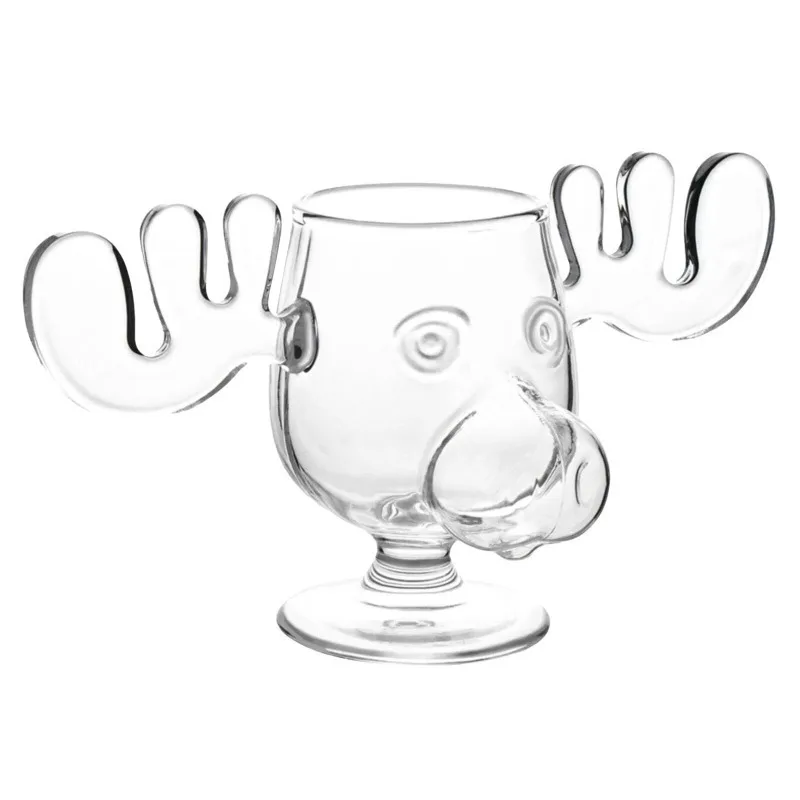 Sculpted Moose Glass Mug with Transparent Antlers, Creative Novelty Drinking Cup, Unique Barware Gift for Animal Lovers