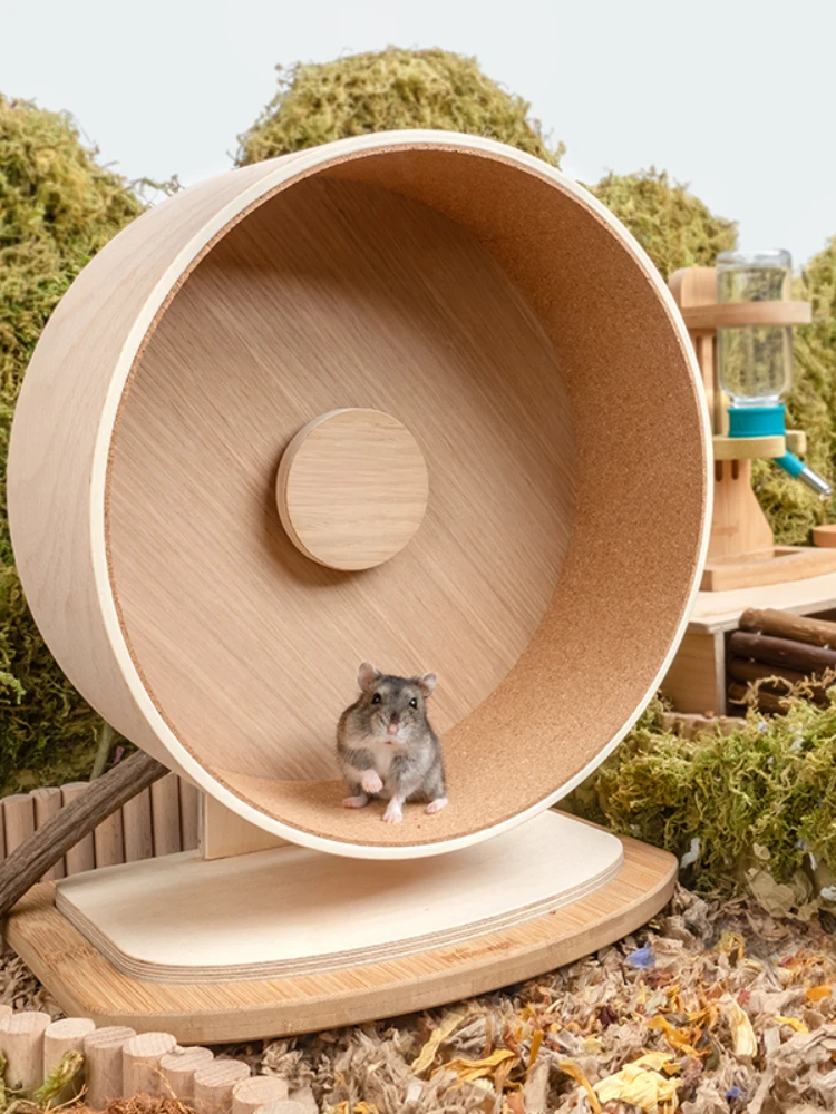 Wooden Running Hamster  Hamster Ultra-Quiet Wooden Running Wheel Oversized Cork Mat Running Wheel