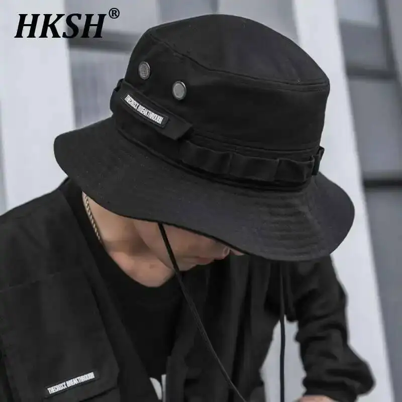 HKSH Summer Men's Tide New Outdoor Functional Hat Sunshade Sunscreen Leisure Ins Women Fisherman Hats Dark Fashion Cotton HK2249