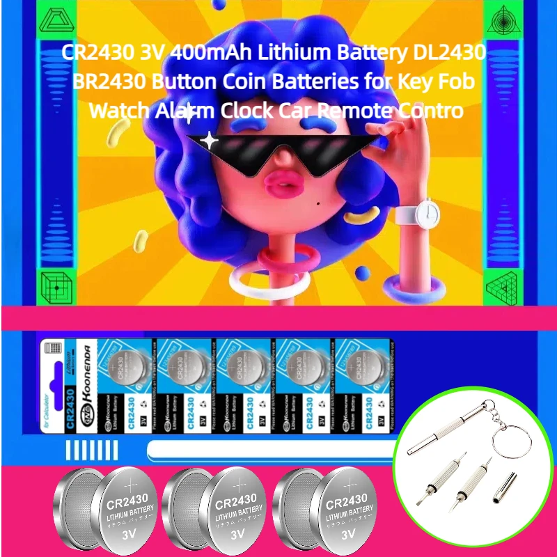 

CR2430 3V 400mAh Lithium Battery DL2430 BR2430 Button Coin Batteries for Key Fob Watch Alarm Clock Car Remote Contro