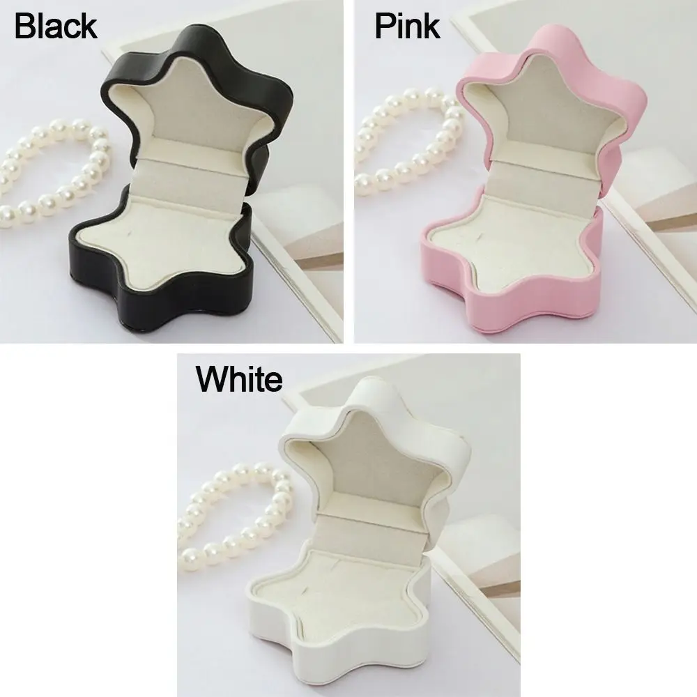 Caja de almacenamiento de joyería en forma de corazón y estrella, Mini organizador de pendientes y anillos de cuero PU, estuche de exposición impermeable para collares, suministros de viaje