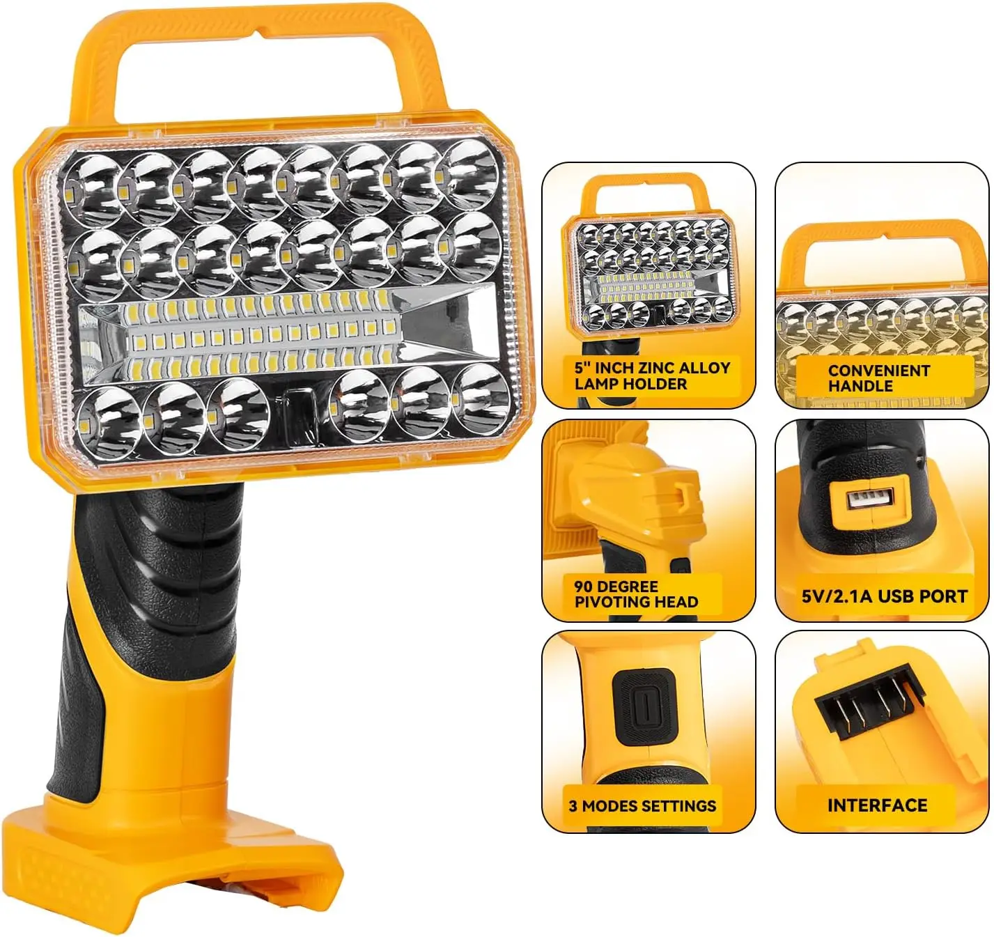 コードレス-led-ワークライト-dewalt-20v-バッテリーと互換性あり、2000lm-ポータブルハンドヘルド懐中電灯ツール-キャンプ用-バッテリーなし