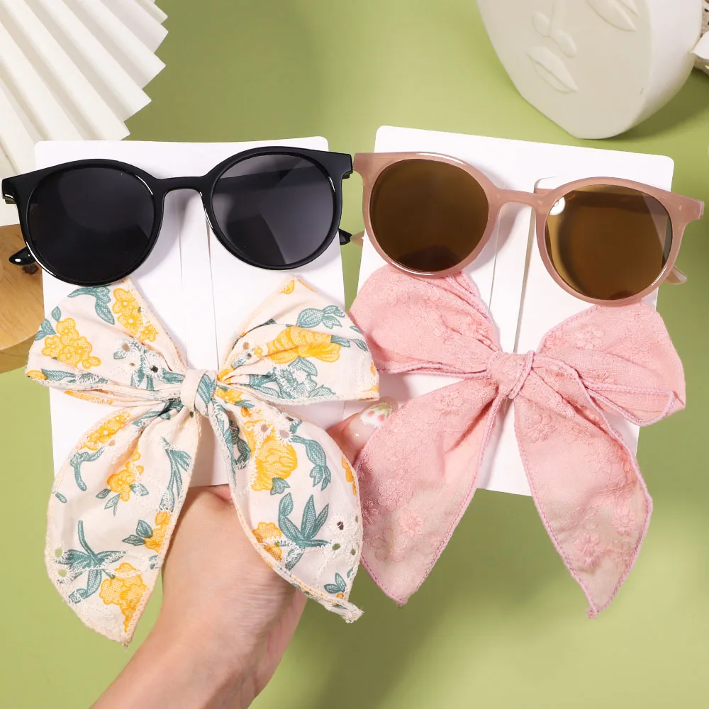 2/Set Fashion Korean Cute Vintage Sunglasses Embroidered Bow Clip For Kids Boys Children\'s Sun Glasses Girl Hairpin Accessories