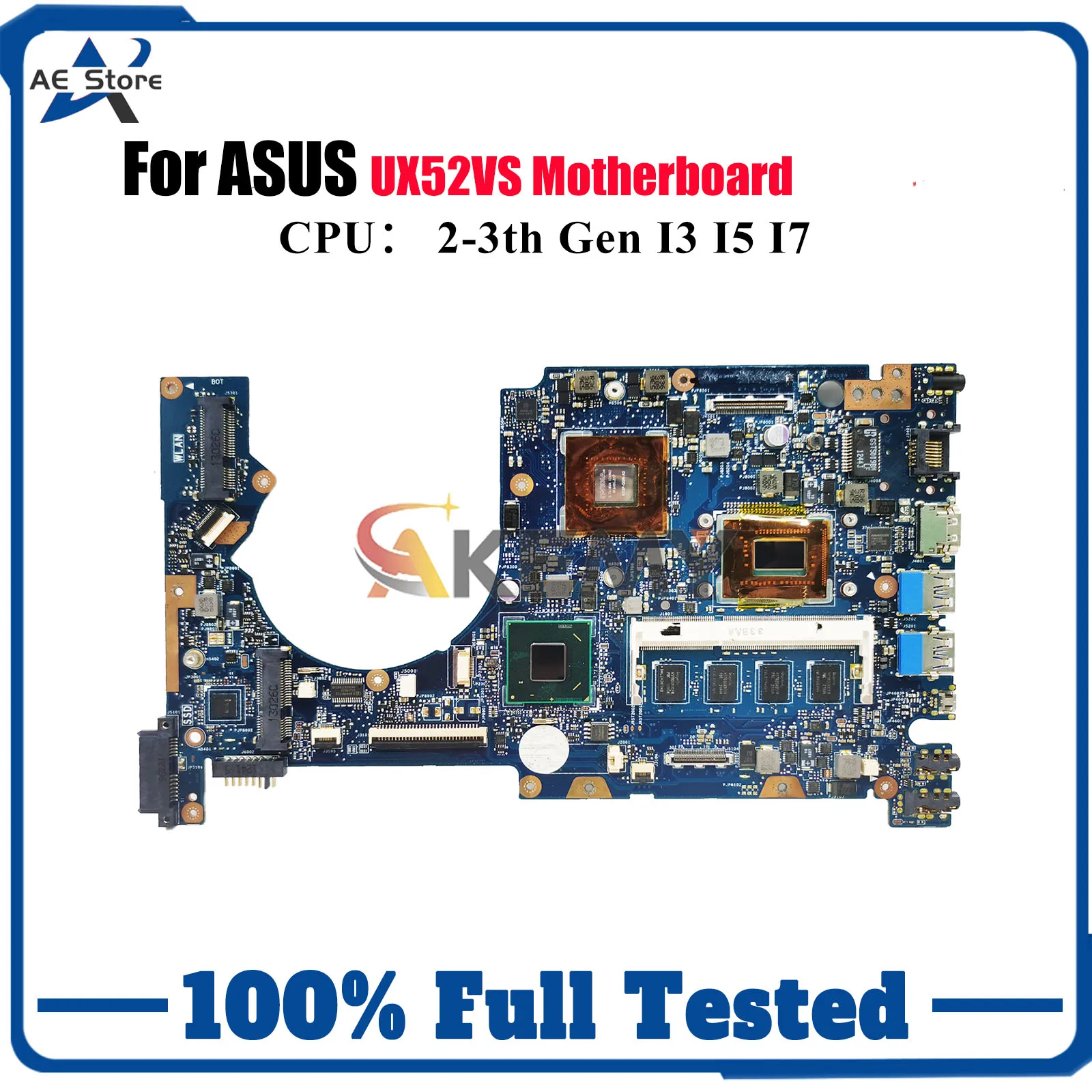 

UX52VS Laptop Motherboard For ASUS ZenBook UX52V UX52VS Notebook Mainboard With I3 I5 I7 CPU 100% tests OK fast shipping stk