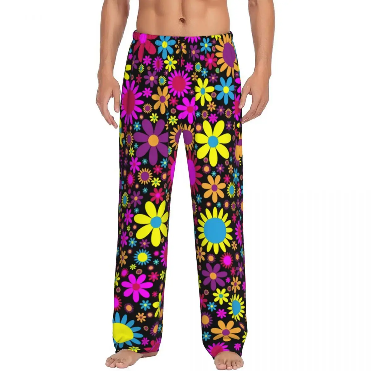 

Men's Hippie Flowers Pajama Pants Custom Printed Sleep Sleepwear Bottoms with Pockets