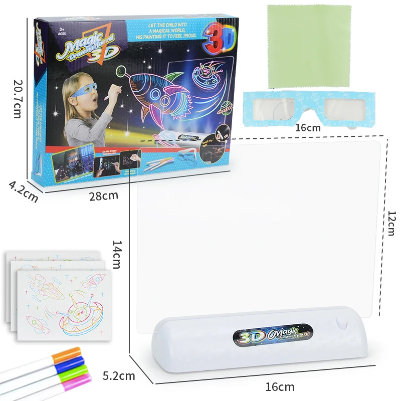 เด็ก LED Luminous กระดานดํา Dawing ของเล่น 3D สีสัน Art Doodle Board Marker ปากกา Pad Montessori การศึกษาของเล่นของขวัญ