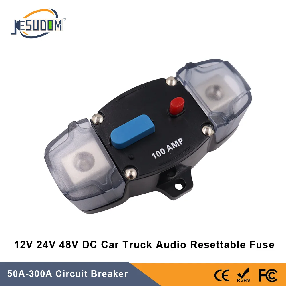 12V 24V 48V DC Car Truck Audio Resettable Fuse Circuit Breaker 50A-300A Reset Waterproof Power Protection