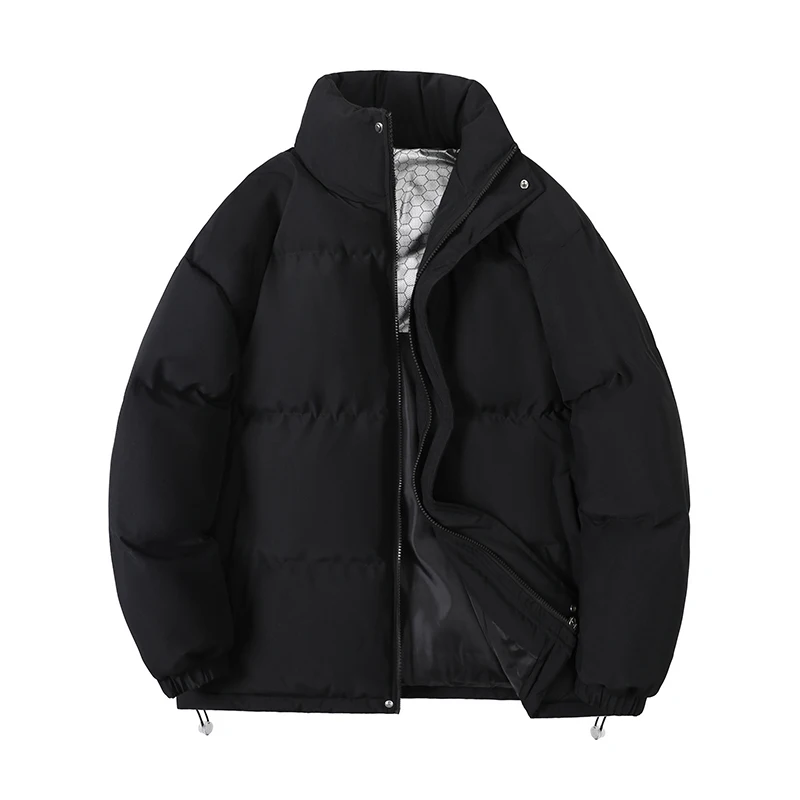 Men Winter Graphene Self‑heating Puffer Jacket Stand Collar Solid Color Cotton Padded Coat Windproof Warm Casual Loose Outerwear