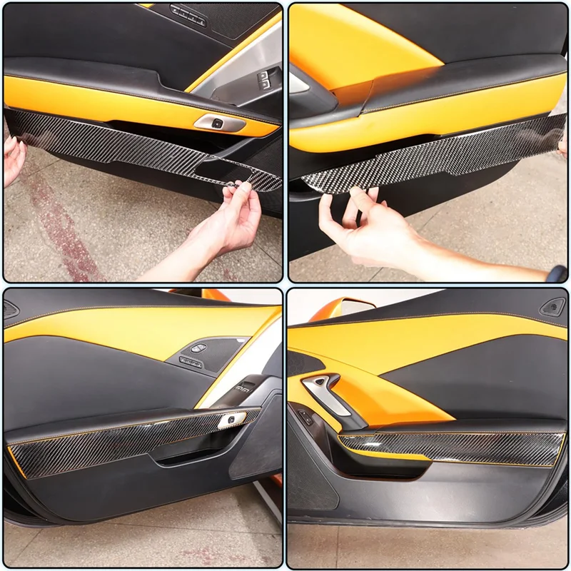 

Для Corvette C7 2014-2019 мягкое углеродное волокно, внутренняя дверная панель автомобиля, наклейка, декоративные детали