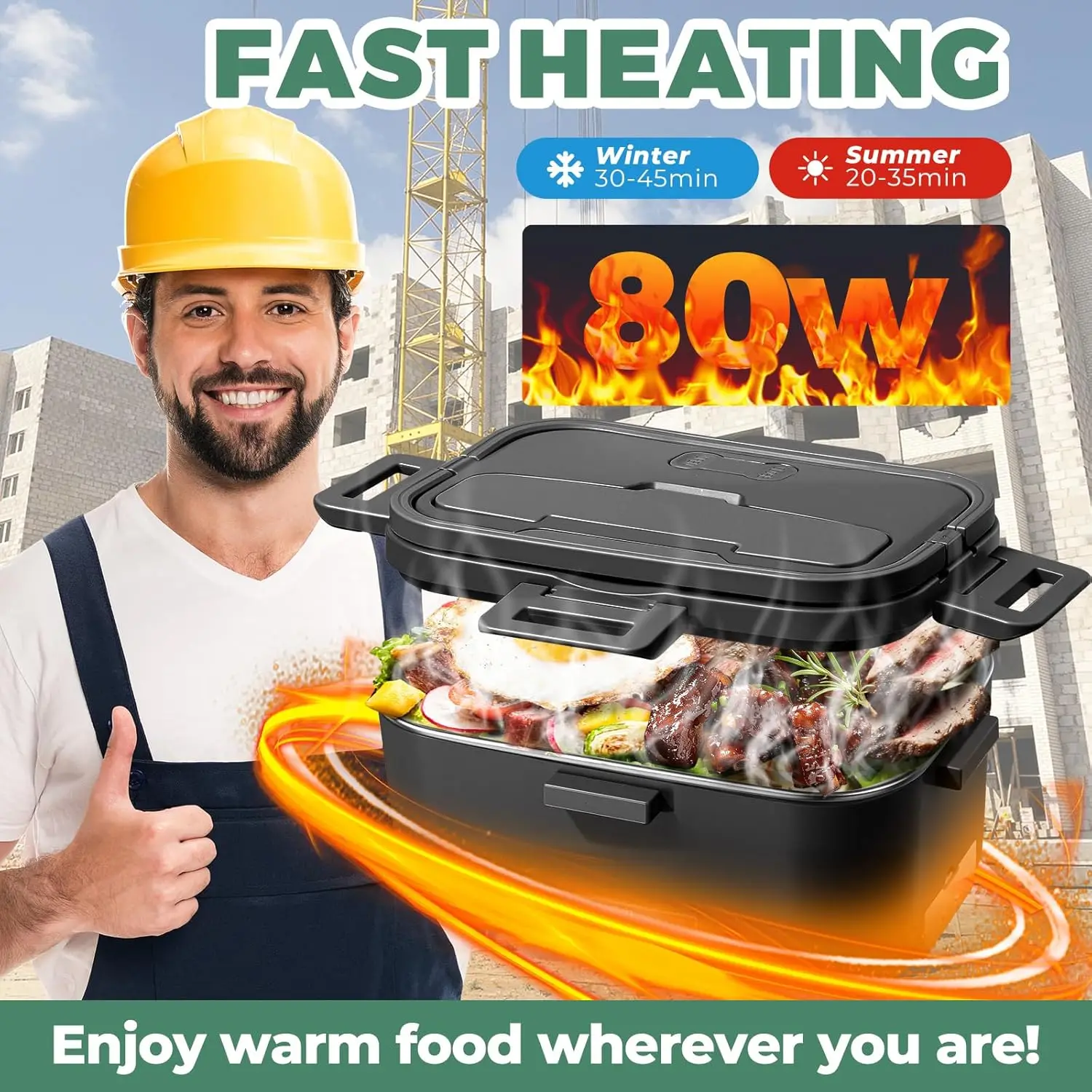 صندوق غداء كهربائي سعة 1.8 لتر، مفتاح تشغيل/إيقاف، 12/24 فولت/110 فولت، سخان طعام محمول للسيارة والسفر، أسود #2