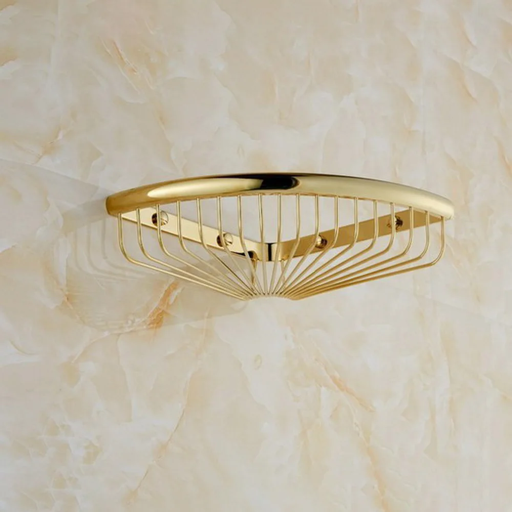 Rak kamar mandi Emas Kuningan Logam Mandi Penyimpanan Rak Rak Kamar Mandi Keranjang Sudut Rak Dinding Shampoo Pemegang Kba099