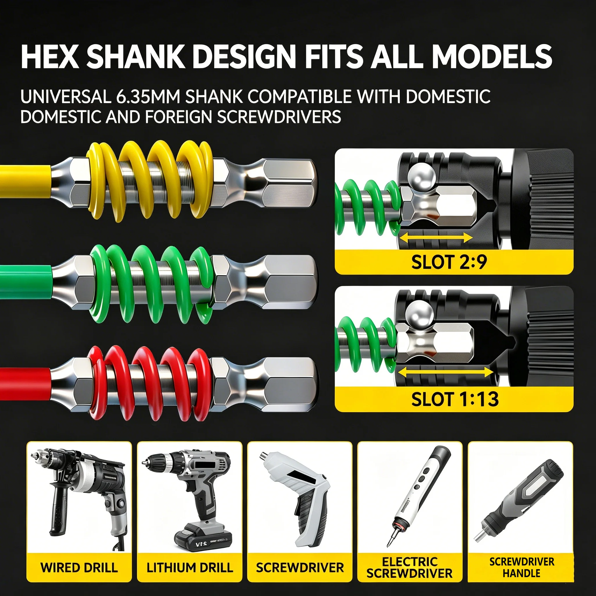 Spring Screwdriver Bits Magnetic PH2 Driver Screw Anti-slip 65/90/150mm 1/4'' Hex Shank Drill Head Electric Repair Tool