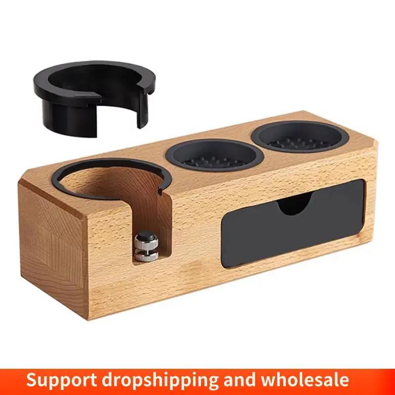 AA86 Espresso Tamping Station With Wooden Holder, Fits 51Mm-58Mm Portafilters, Includes 3 Holes For Tampers And Levelers