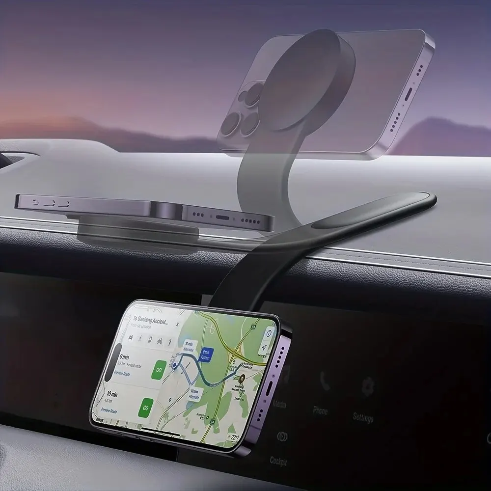 Phone Holder for Car, Car Dash Mount Compatible For iPhone Samsung Bendable Memory Titanium Alloy for All Dashboard Windshield