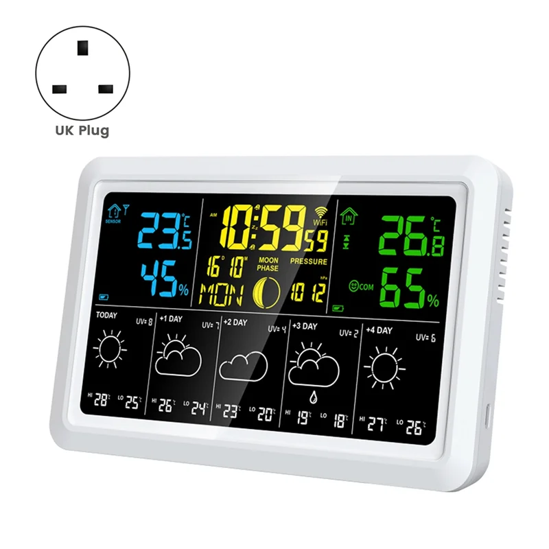 A03F-WIFI Stazione meteorologica multifunzione Tuya Misuratore di umidità della temperatura della qualità dell'aria Orologio meteorologico con pressione dell'aria a fase lunare
