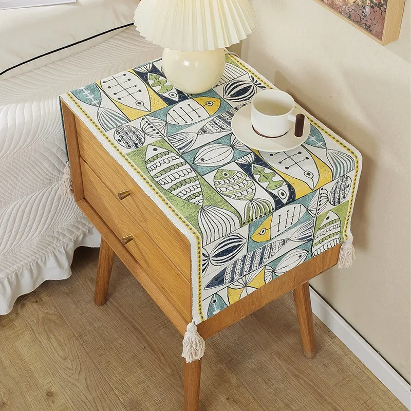 Simple Jacquard Yarn-Dyed Long Table Runner Cartoon Table Side Cabinet Shoe Cabinet Washing Machine Tablecloth Dust Cover Cloths