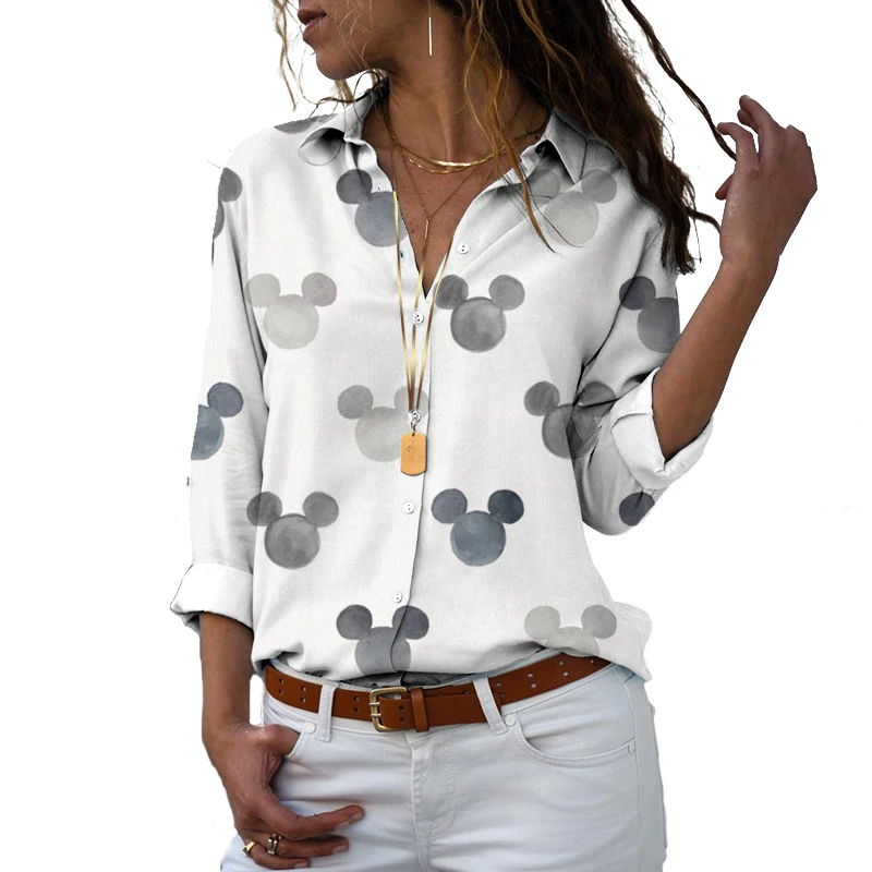 Disney long-sleeved shirt temperament top 2022 new Minnie anime loose top lapel fashion new women\'s top y2k