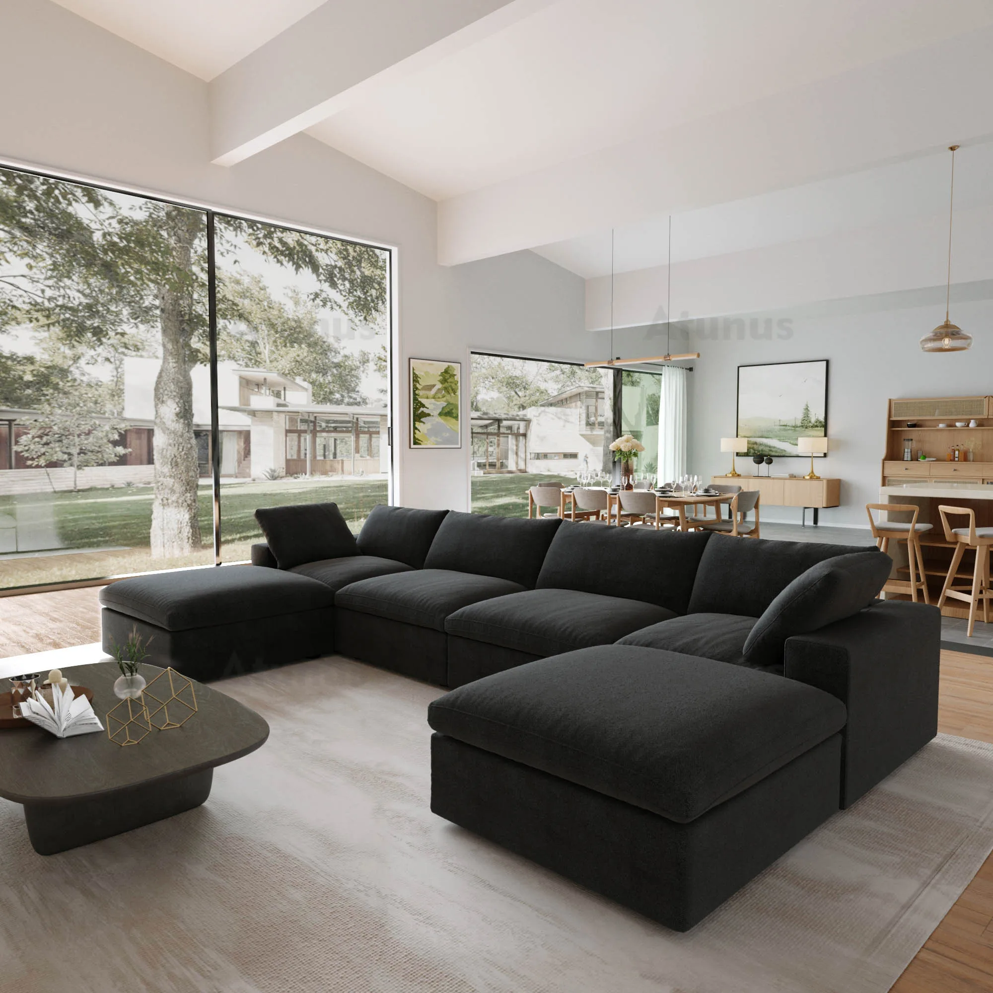 Wholesale Wabi Sabi Living Room Furniture Nordic Black Modular Sectional Couch Sofa Sets