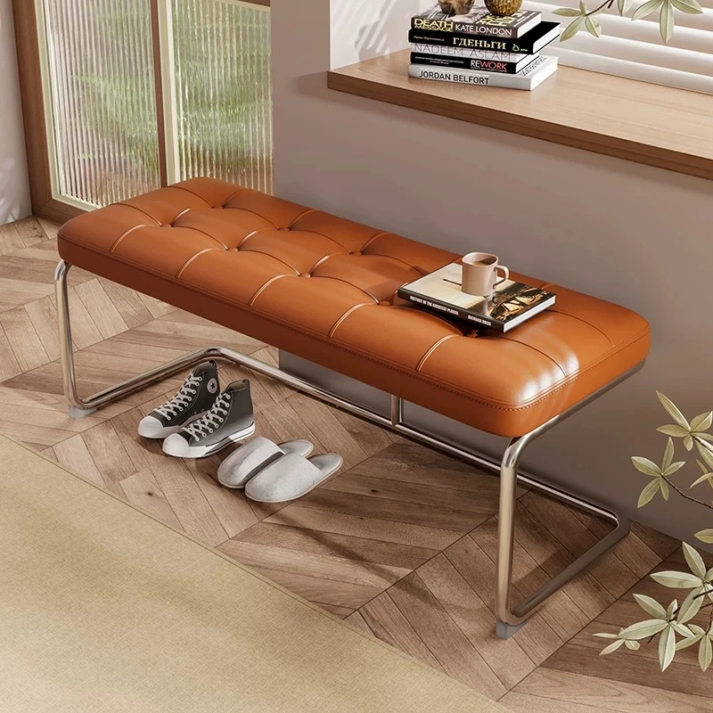 Bauhaus Entryway Shoe Changing Stool Pouf Bench Brown Metal Shoes Changing Stool Foot Luxury Puff Almacenaje Room Furniture