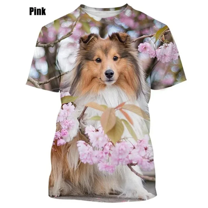 New Summer 3D Sheltie Dog Printing T Shirt Cute Animal Dogs Graphic T-shirts For Men Kid Fashion Funny Short Sleeves Vintage Top