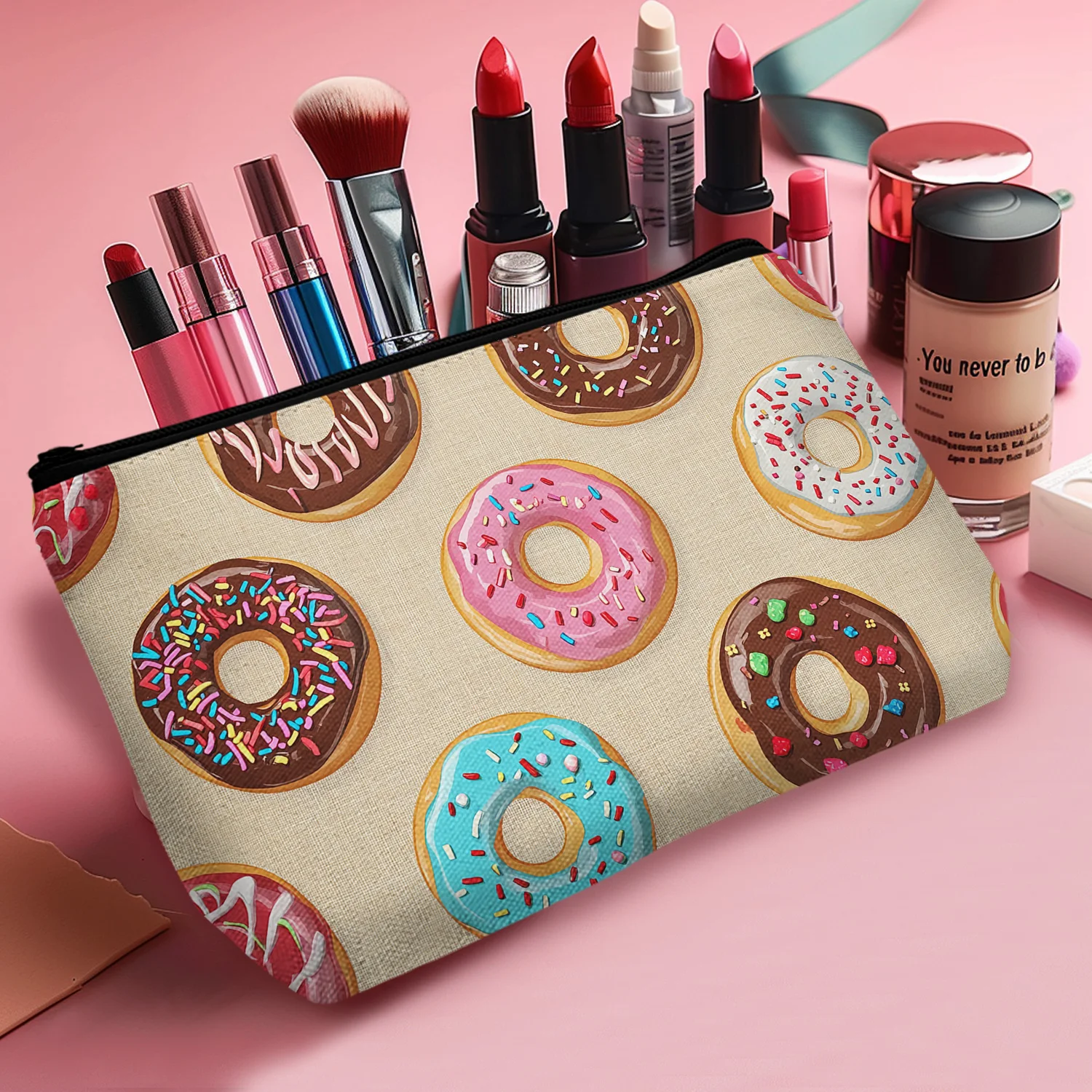 1Pc Cartoon Donut Makeup Bag For Women Cosmetic Bag With Zipper Pouch Bags Christmas Birthday Best Gift For Friends