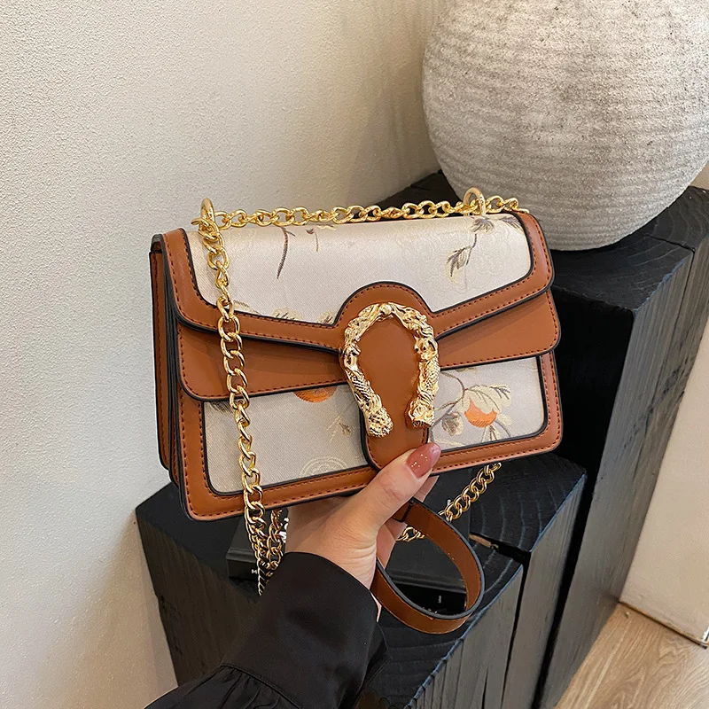 

2025 Embroidered Square Bag, Chic Shoulder Purse for Women, Chain Strap Crossbody Tote, Minimalist Day to Night Bag, Textured