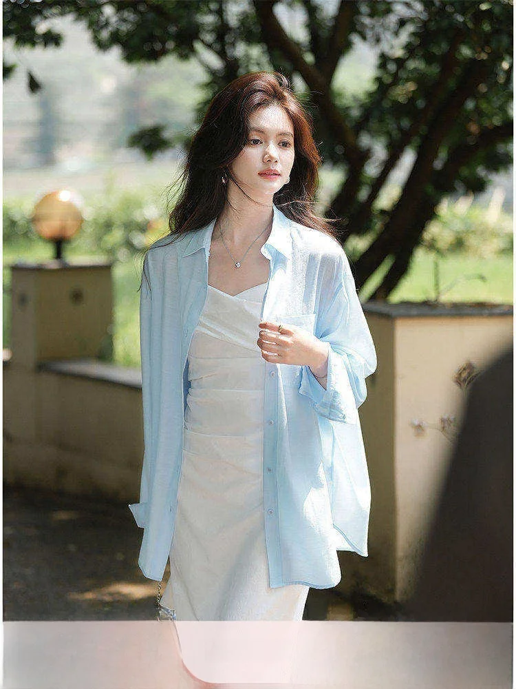 

Loose Casual Women's Sun Protection Shirt Merlot Matures Style Acetate Collar Anti-Static Outerwear Spring Summer Loose Fit