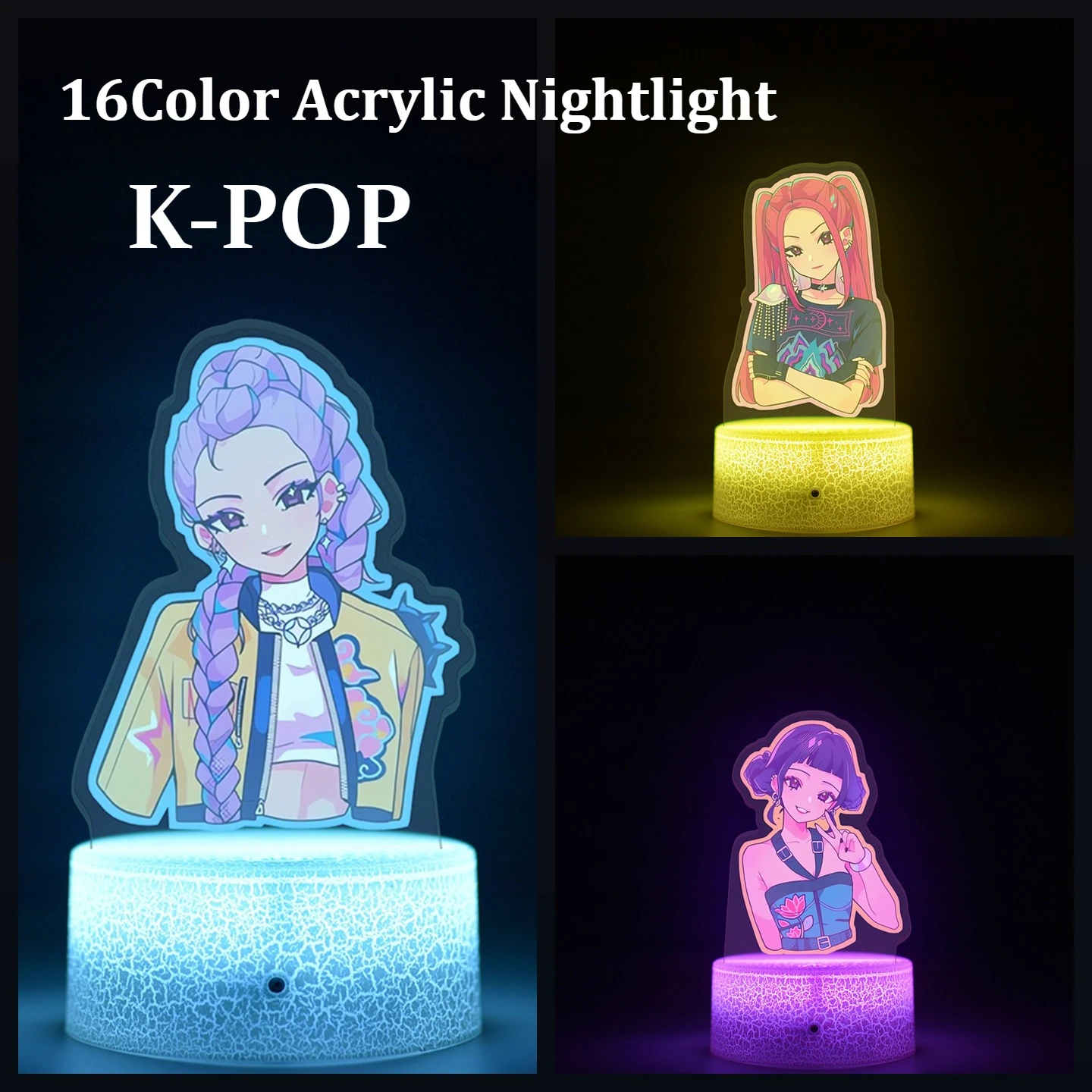 

KPop K-POP Demon Hunters Kawaii Zoe Rumi Mira Saja Boys Superstar Monochrome Light Remote Control 16 Color Light Night Light