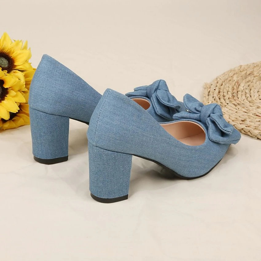 NEW Mary Janes Shoes for Women Solid Color Dress Elegant Lolita Summer 2024 Buckle Shallow Mouth Butterfly Knot Women's Shoes