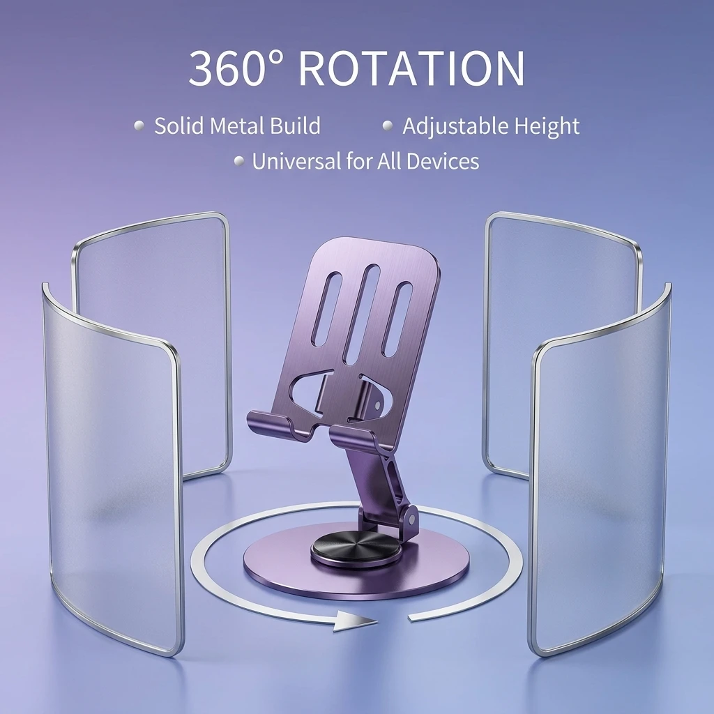 

Metal Rotating&Telescopic Phone,360°Adjustable Desktop Holder,Anti-Slip Silicone,Universal for Mobile Phones and Tablets,Black