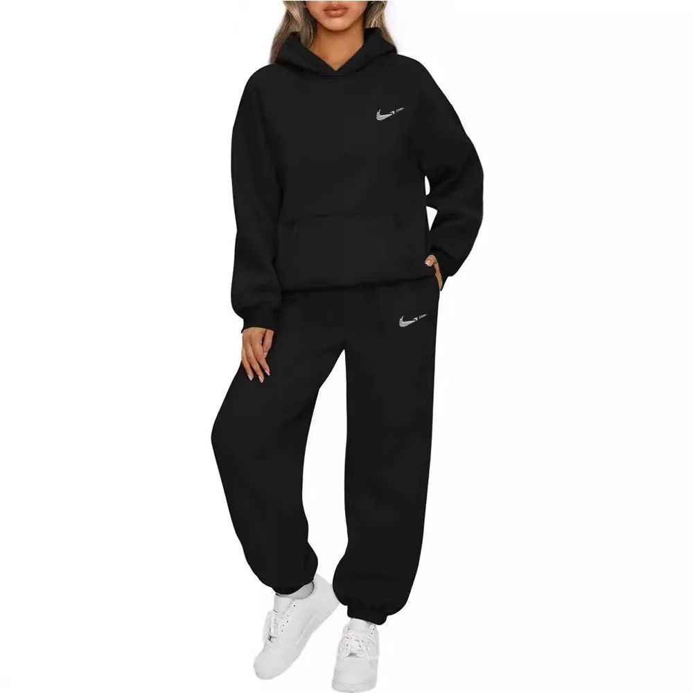 Women's 2-piece Set, Hooded Sweatshirt And Printed Pants, Running Sportswear, Girls' Warm Sportswear, Autumn And Winter