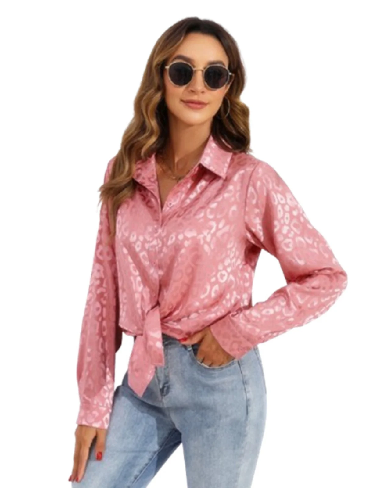 

Faionable Long Sve Blouse for Women 2024 Straight Cut Vintage Sle Polyester irt Tops with Button Closure Floral Pattern