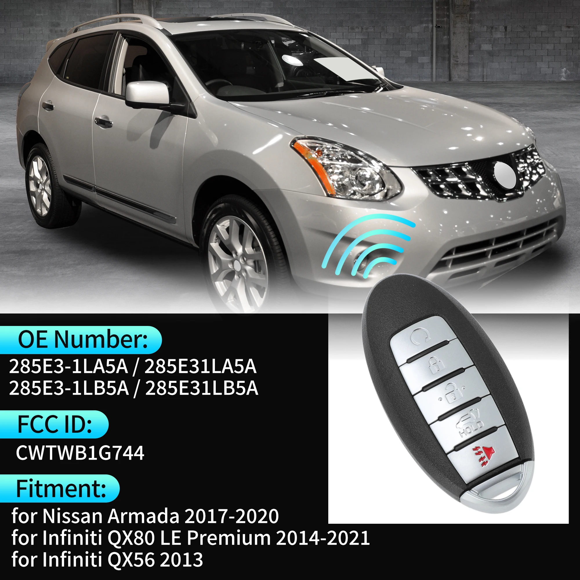 UXCELL CWTWB1G744 433 МГц дистанционный брелок для бесключевого доступа для Nissan Armada 17-20 4 кнопки