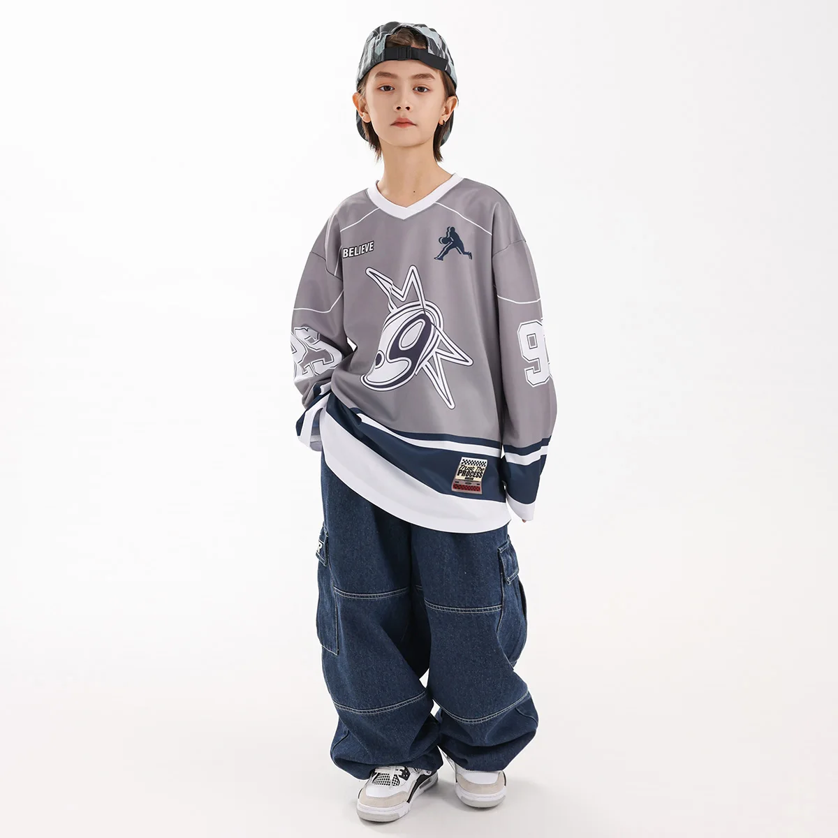 Boys Loose Top Cargo Pants Children Jazz Dance Outfits Hiphop Dance Kids Practice Clothes Street Dance Stage Costumes DN22096