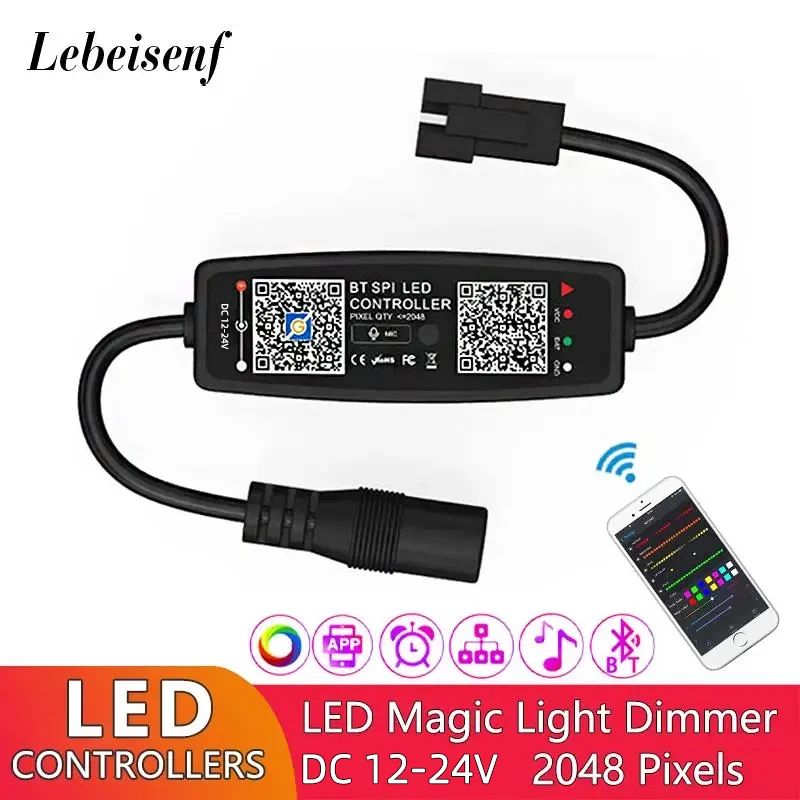 Mini Smart Bluetooth LED RGB IC Controller SPI TTL Signal Dimmer DC 12V 24V 2048 Pixel for WS2811 SK6813 16703 Color Strip Light