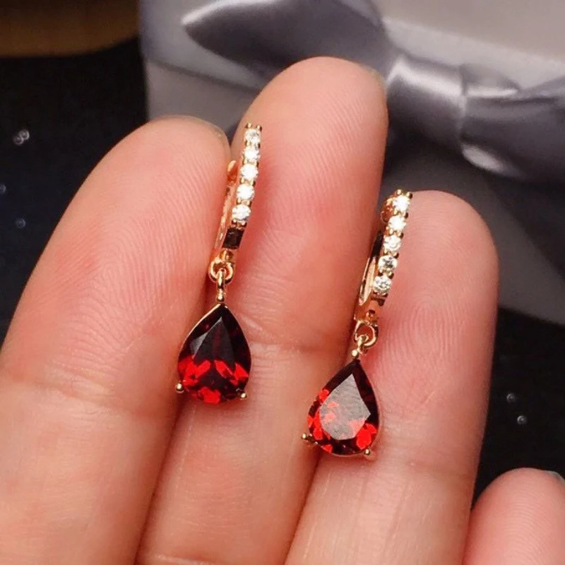 New in Silver Inlaid Wine Red Ruby earrings for women Exquisite and Simple Water Drop Eardrops earings Fashion Party Jewelry