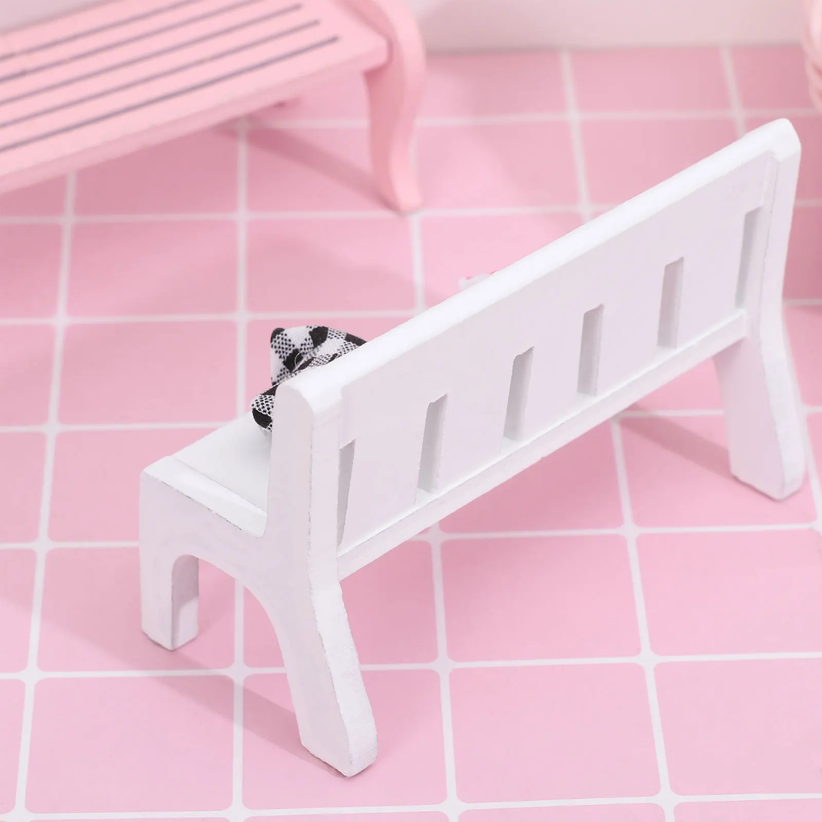 

3pcs White Double Chairs Mini Maniature Garden Bench Garden Bench Home Decor Outdoor Furniture Porch Figurine