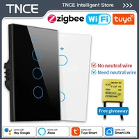 TNCE Tuya US Switch WIFI o Zigbee necesita/sin necesidad de cable neutro requiere 1/2/3/4 Gang controlador táctil inteligente voz con Alexa Google Home