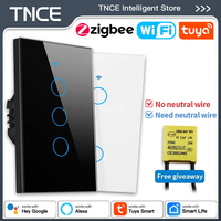 TNCE Tuya US Switch WIFI or Zigbee need/No Neutral Wire Require 1/2/3/4 Gang Smart Touch controller Voice With Alexa Google Home
