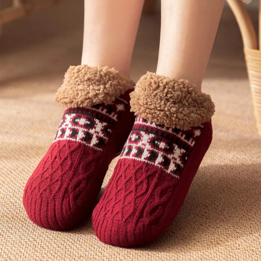 Style Socks Cozy Winter Floor Socks with Plush Jacquard Design Anti-slip Sole Warm Leg Warmers for Fall Holiday for Weather