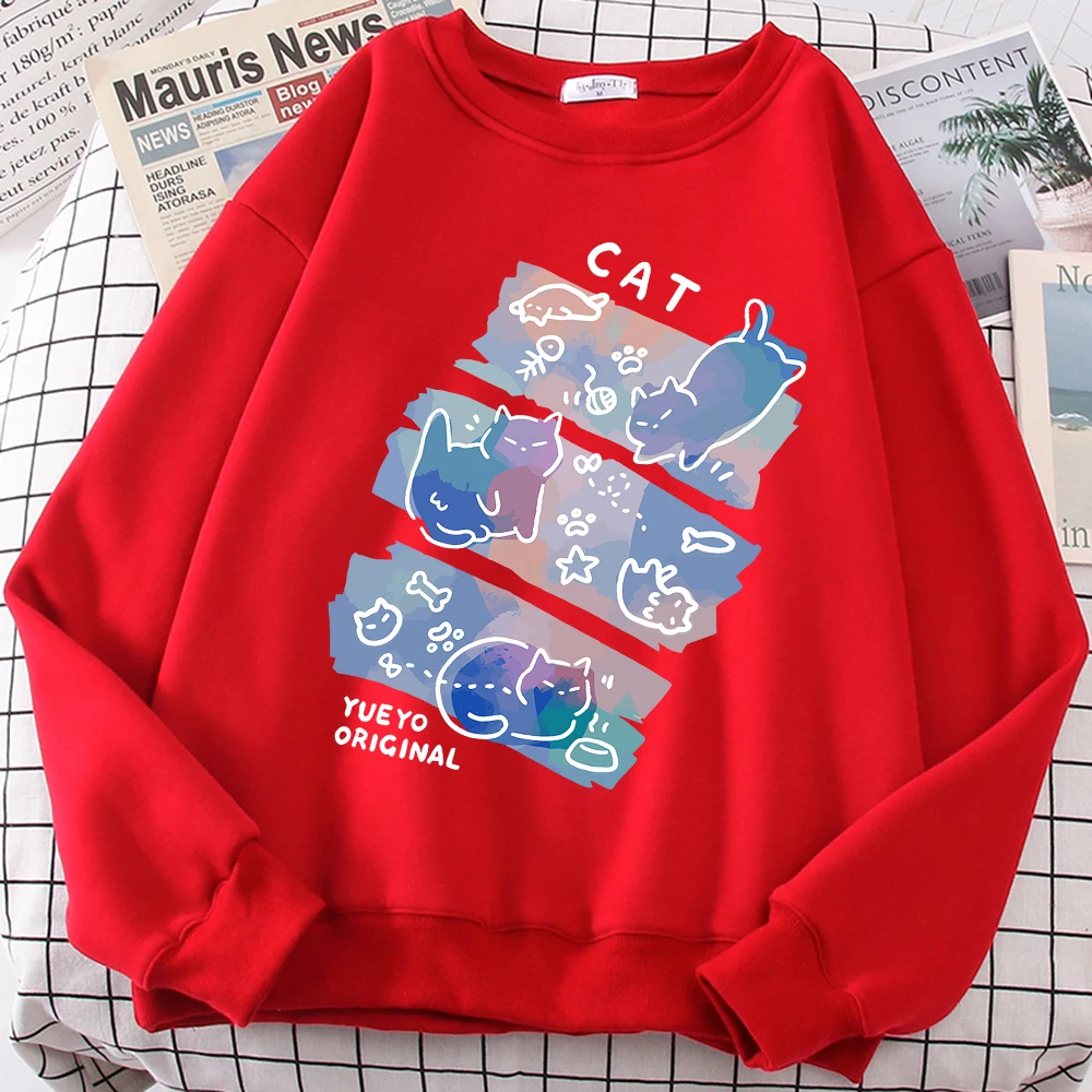 Fun Mischievous Cat Cute Print Cartoons Hoodies Men Women O-Neck Clothing Autumn Loose Warm Sweatshirt Harajuku Casual Hoody